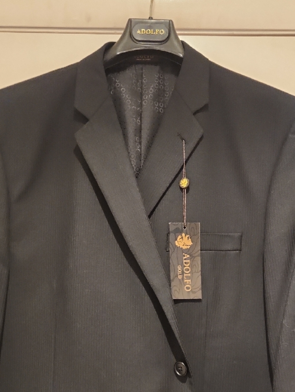 Adolfo Men’s Black Two-Button Suit Jacket Vintage Never Worn Wool 48 Reg - Picture 3 of 11